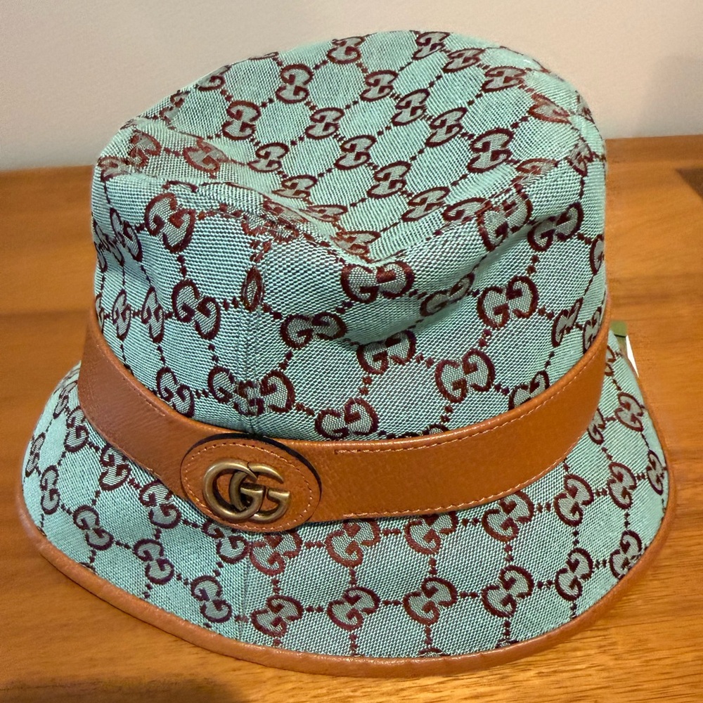 Gucci Teal and Brown Monogram Bucket Hat